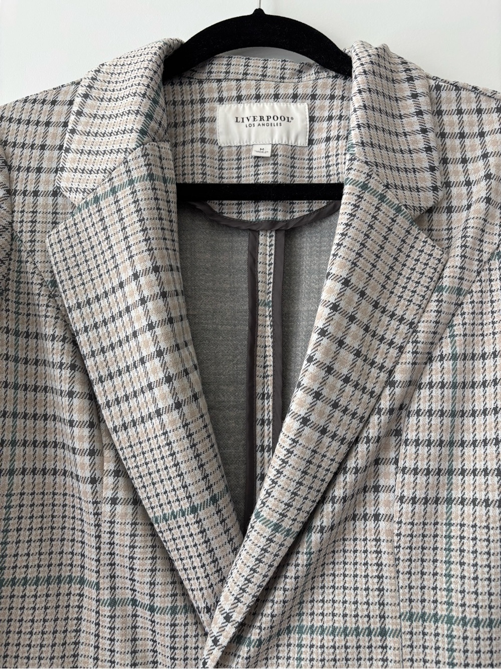 Liverpool Los Angeles Beige Gray Plaid Open Front Blazer Size M - Picture 7 of 12